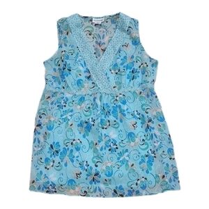 Motherhood maternity blue/green floral‎ top w/tie back & attached tank si…